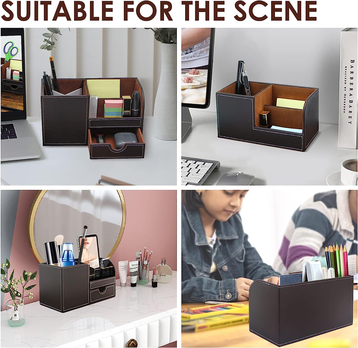 TooCust Leather Office Desk Organizer with Drawer, Multi-function Office Supplies for Desk Top Organizer,Black Mens Desk Accessories,Teacher Desk Organizer for Pen Pencil Holders and Organizers - Image 7